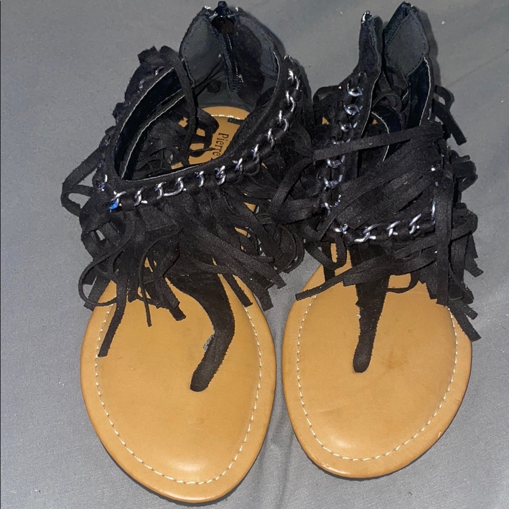 Black Fringe Sandals